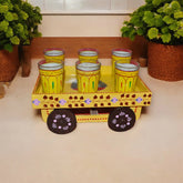 Wooden Handpainted Tea Thela Serving Table Trolley - Yellow